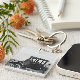 Real Photo Antique Car & Man Key Ring