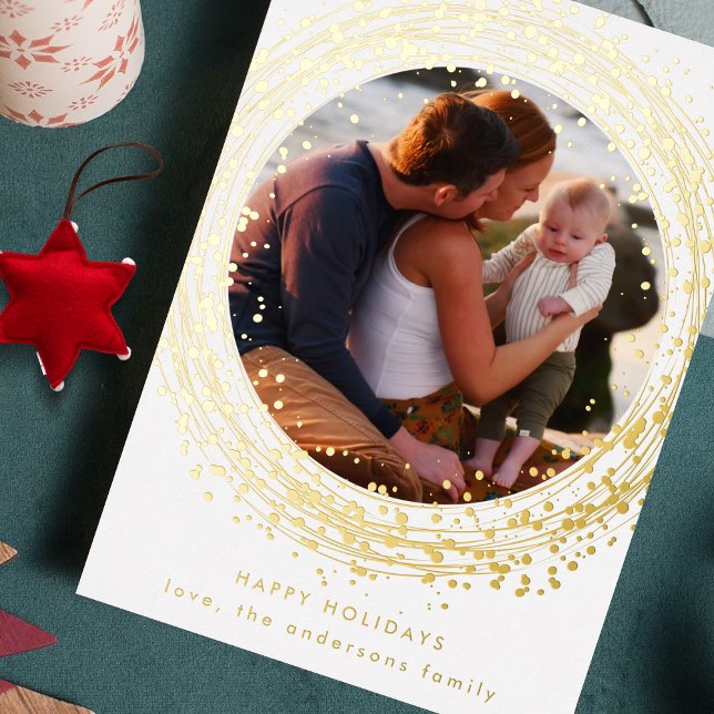Real Pressed Gold Christmas Paint Photo Happy Foil Holiday Card (Creator Uploaded)