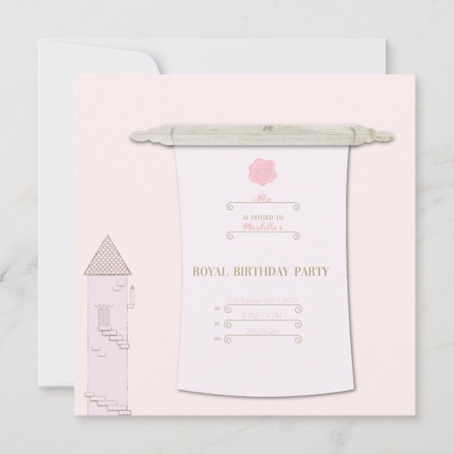 Real Princess Scroll Invitation Pink  (Front)