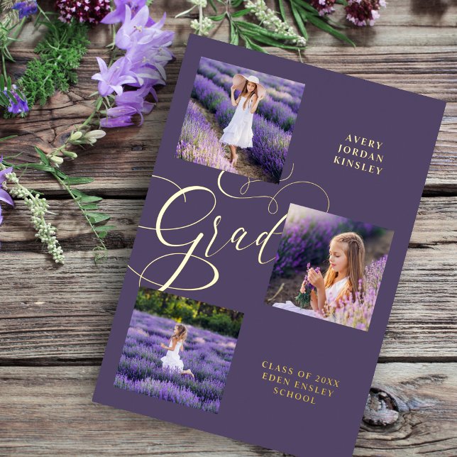 Real Purple Modern Typography Grad Three Photos (Creator Uploaded)