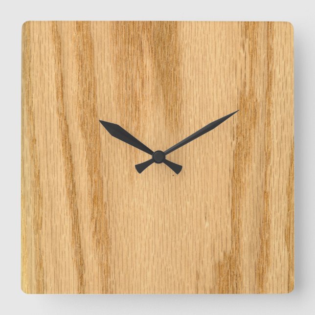 Real Red Oak Veneer Woodgrain Square Wall Clock (Front)