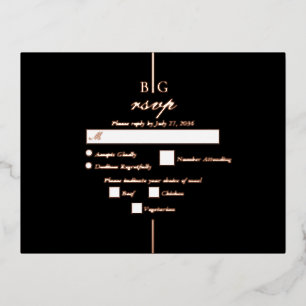 Real Rose Gold Foil Black Monogram Wedding RSVP Foil Invitation Postcard