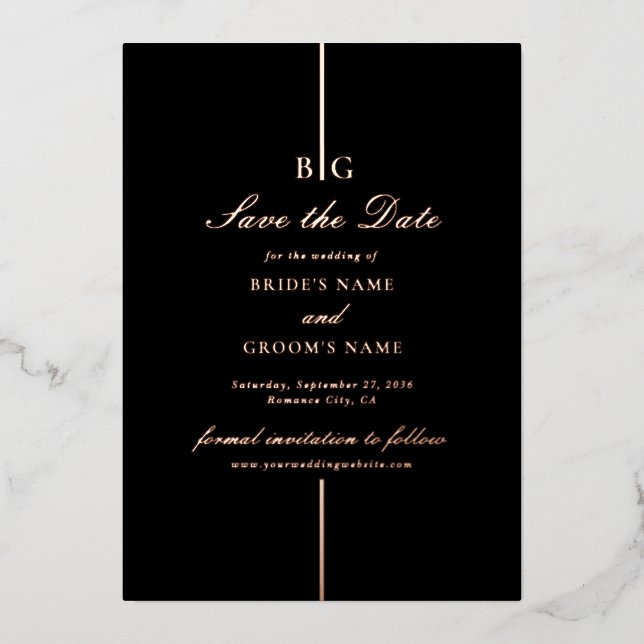 Real Rose Gold Foil Black Wedding Save the Date (Front)