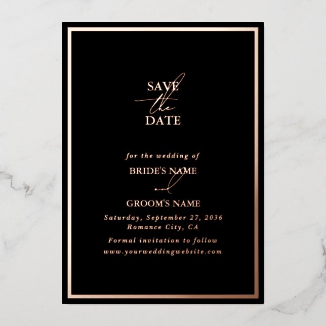 Real Rose Gold Foil Black Wedding Save the Date (Front)