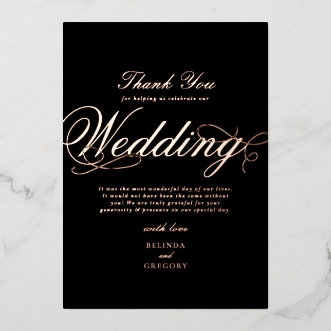 Real Rose Gold Foil Black Wedding Thank You (Front)