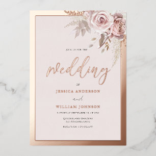 Real Rose Gold Foil Border Blush Floral Wedding