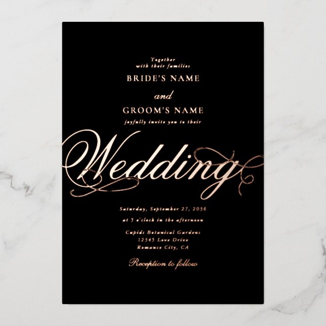 Real Rose Gold Foil Classy Luxury Black Wedding (Front)