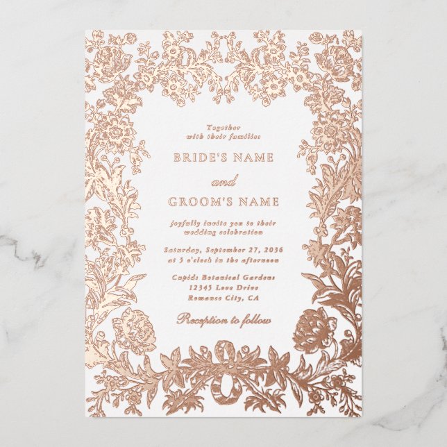 Real Rose Gold Foil Elegant Floral Wedding (Front)