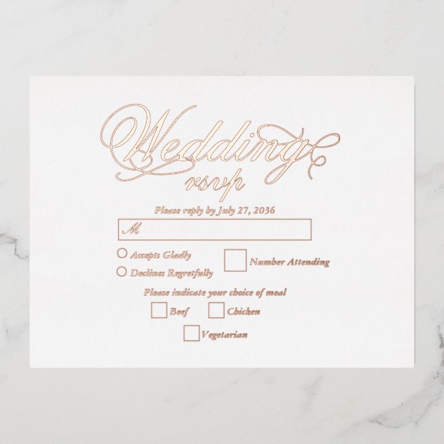 Real Rose Gold Foil Elegant Luxury Wedding RSVP Foil Invitation Postcard (Front)