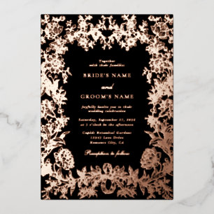 Real Rose Gold Foil Floral Botanical Black Wedding