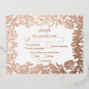 Real Rose Gold Foil Floral Botanical Wedding RSVP Foil Invitation Postcard