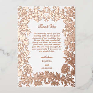 Real Rose Gold Foil Floral Wedding Thank You