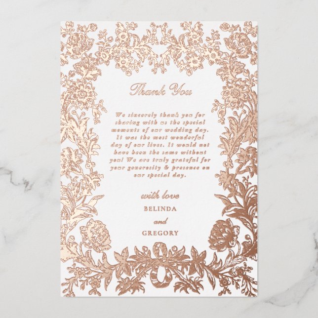 Real Rose Gold Foil Floral Wedding Thank You (Front)