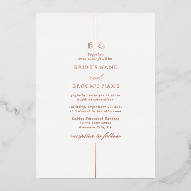 Real Rose Gold Foil Minimal Monogram Wedding (Front)