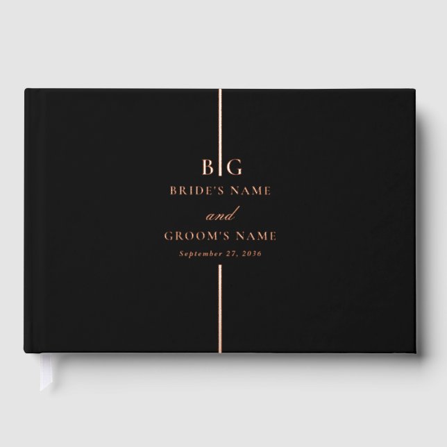 Real Rose Gold Foil Minimal Monogram Wedding Guest Book (Front)