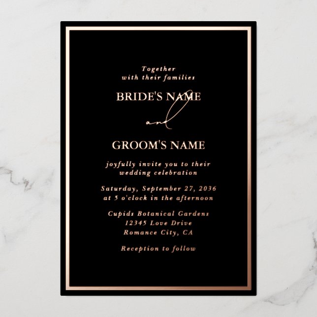 Real Rose Gold Foil Modern Black Wedding (Front)