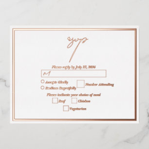 Real Rose Gold Foil White Wedding RSVP Invitation Postcard
