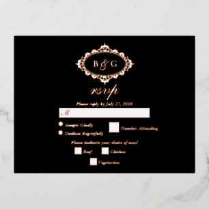 Real Rose Gold Foil Wreath White Wedding RSVP  Invitation Postcard