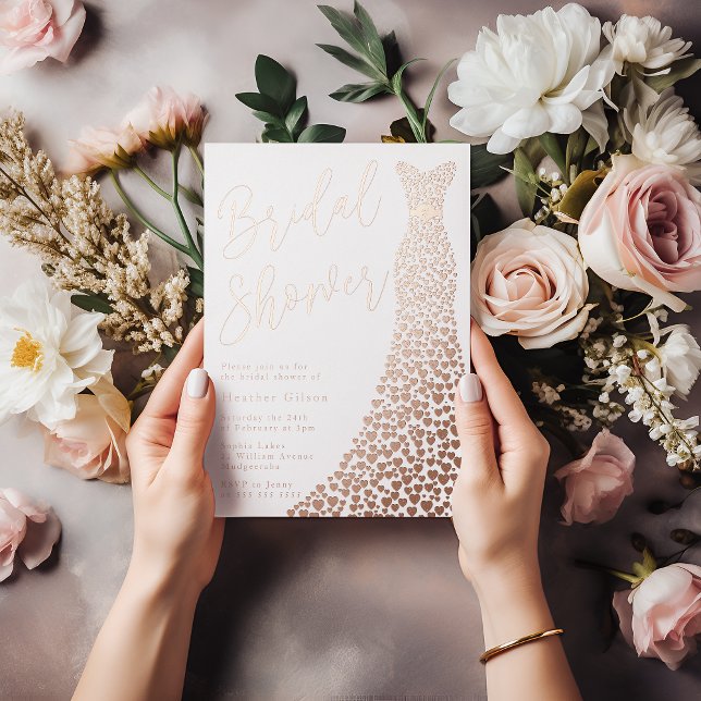 Real Rose Gold Gown Bridal Shower Foil Invitation (Creator Uploaded)
