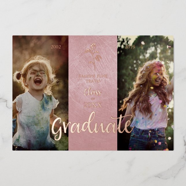 Real Rose Gold Then & Now Graduation Photo (Front)