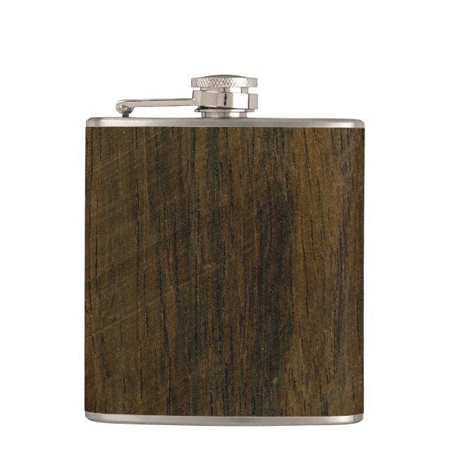 Real Scanned Wooden Veneer Rio Rosewood Palisander Hip Flask (Front)