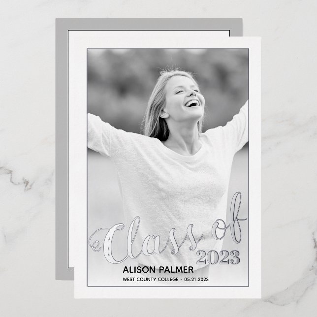 Real silver foil Class of 2023 script photo (Front/Back)