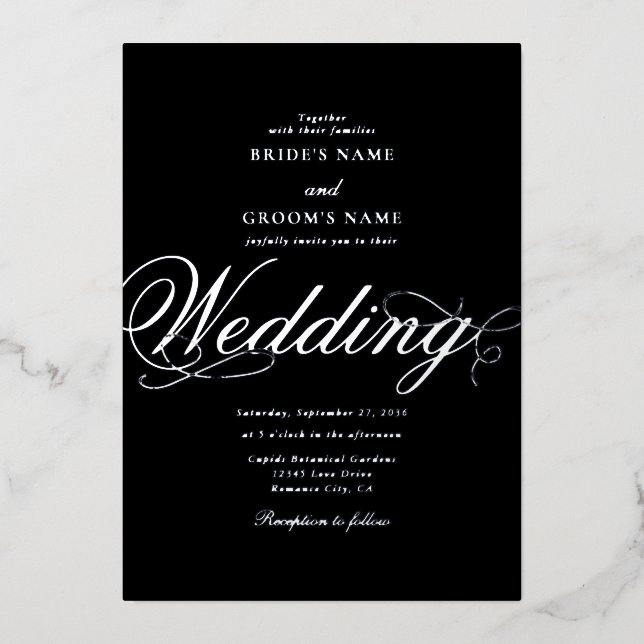Real Silver Foil Classy Luxury Black Wedding (Front)