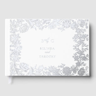 Real Silver Foil Elegant Floral Botanical Wedding Guest Book