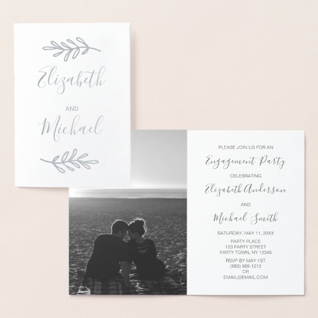 Real Silver Foil Engagement Party Invite Photo (Display)