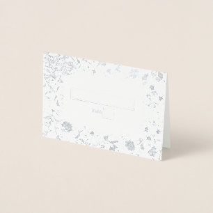 Real Silver Foil Floral Wedding Place Card