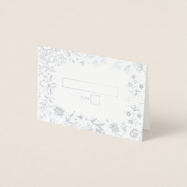 Real Silver Foil Floral Wedding Place Card (Front)