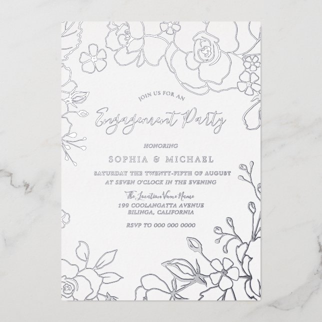 Real Silver Foil Flowers Engagement Party Elegant (Front)