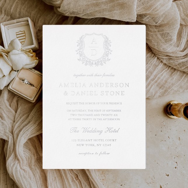 Real Silver Foil Leafy Crest Monogram Wedding (Creator Uploaded)