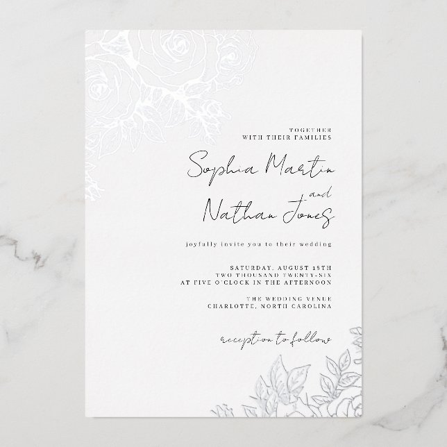 Real Silver Foil Lush Rose Wedding  (Front)