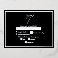 Real Silver Foil Metallic Wedding RSVP Black