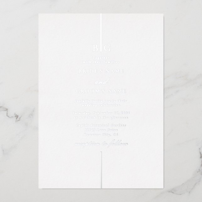 Real Silver Foil Minimal Elegant Monogram Wedding (Front)