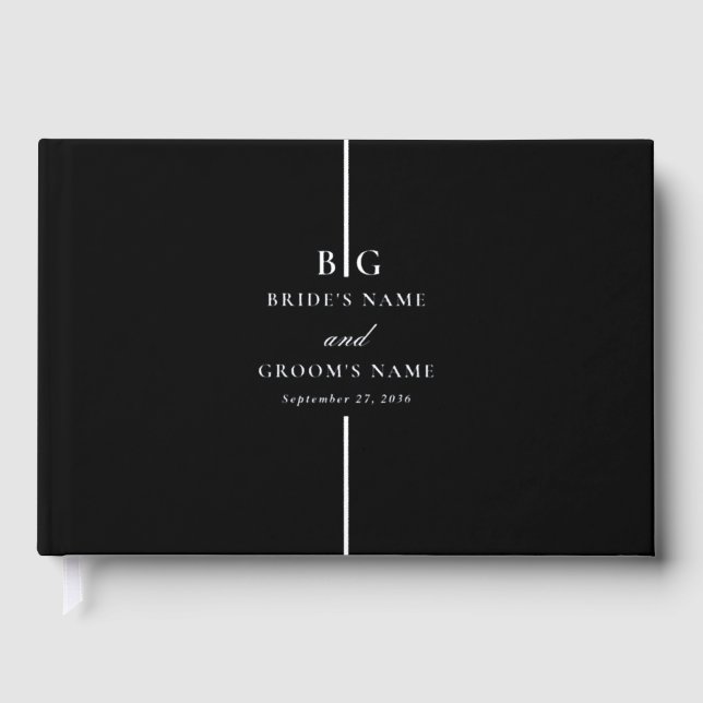 Real Silver Foil Minimal Elegant Monogram Wedding Guest Book (Front)