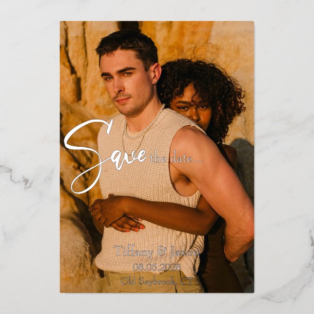 Real Silver Foil Modern Save The Date (Front)