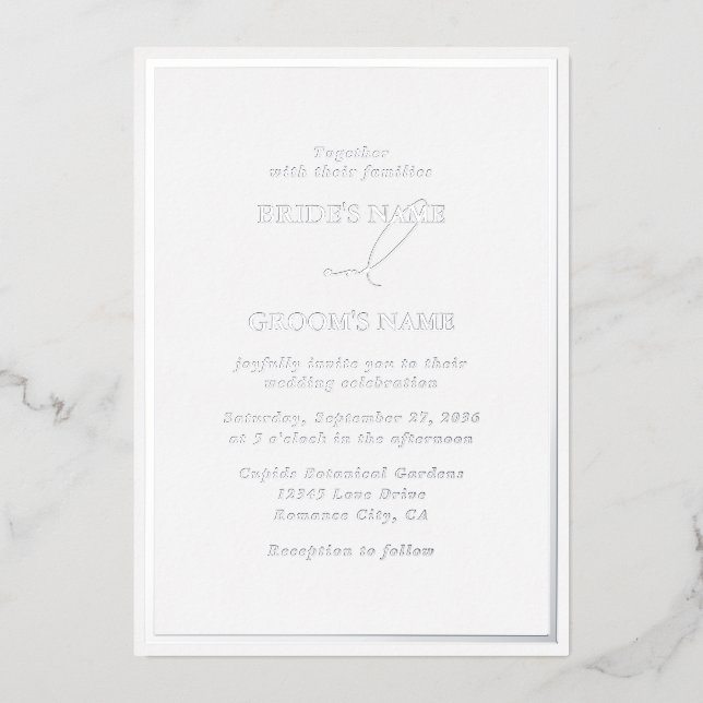 Real Silver Foil Modern White & Silver Wedding (Front)