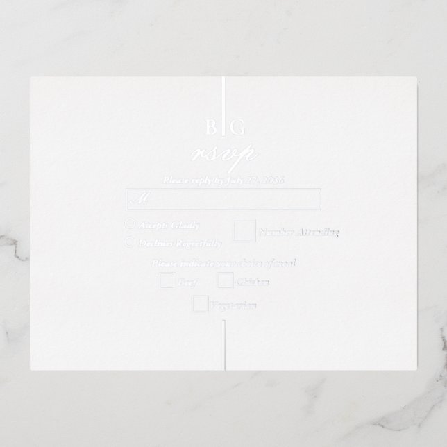 Real Silver Foil Monogram Wedding RSVP Invitation Postcard (Front)