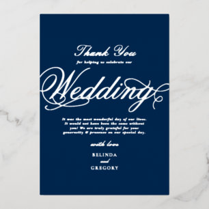 Real Silver Foil Navy Blue Wedding Thank You