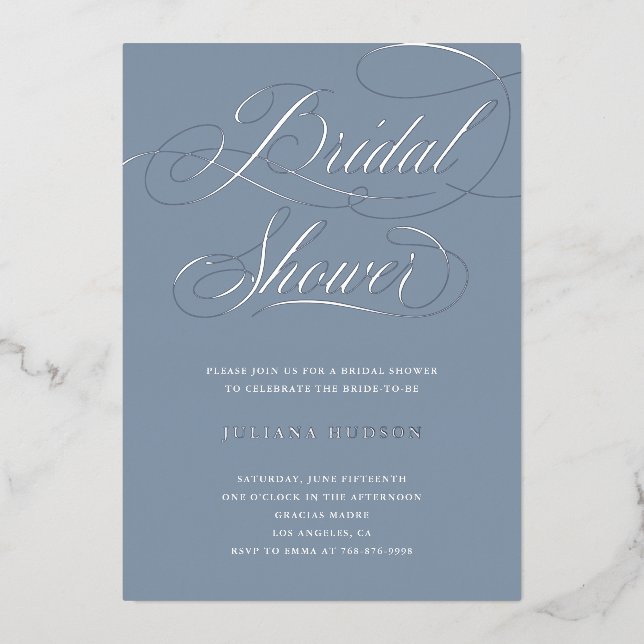 Real Silver Foil Script Bridal Shower Invite (Front)