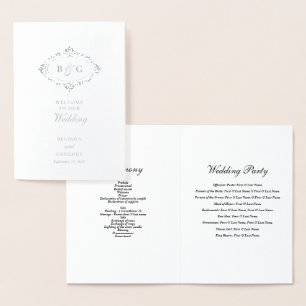 Real Silver Foil Wedding Order of Service Program Card