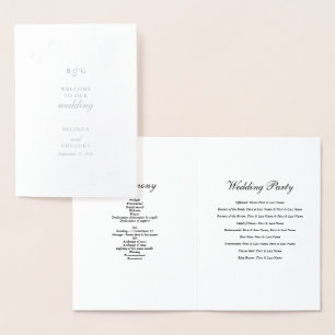 Real Silver Foil Wedding Order of Service Program Card