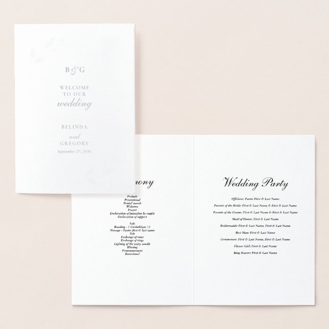 Real Silver Foil Wedding Order of Service Program Foil Card (Display)