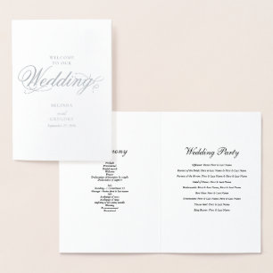 Real Silver Foil Wedding Order of Service Program Foil Card