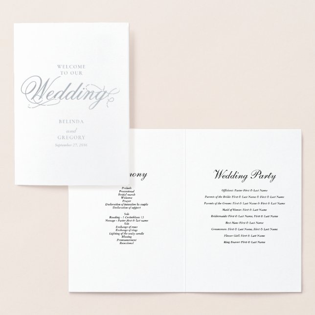 Real Silver Foil Wedding Order of Service Program Foil Card (Display)