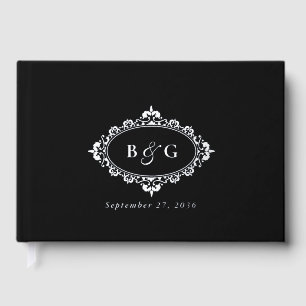 Real Silver Foil Wreath Elegant Black Wedding Guest Book