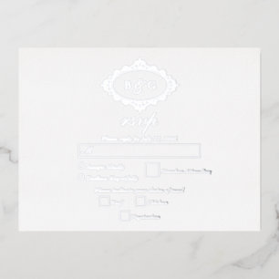 Real Silver Foil Wreath White Wedding RSVP Invitation Postcard