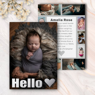 Real Silver Photo Collage Hello Baby Announcement